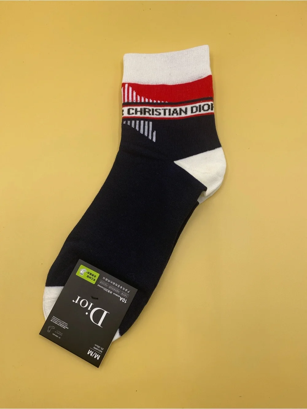 Dior Men’s Assorted Logo Crew Socks - Navy, Black & White with Red Trim